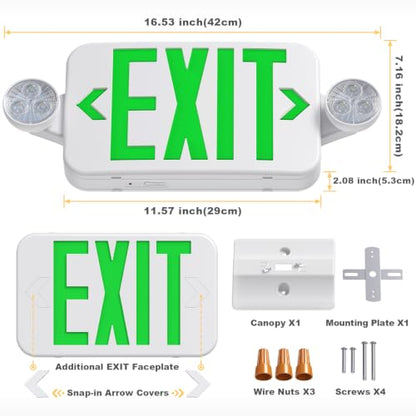 Exit Sign with Emergency Light, 90-Min Battery Backup, LED Adjustable Heads - size: 1 Pack
