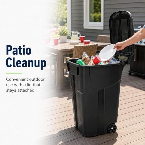 45 Gallon Outdoor Trash Can with Wheels, Heavy Duty Garbage Bin for Patio - size: 45 Gallon