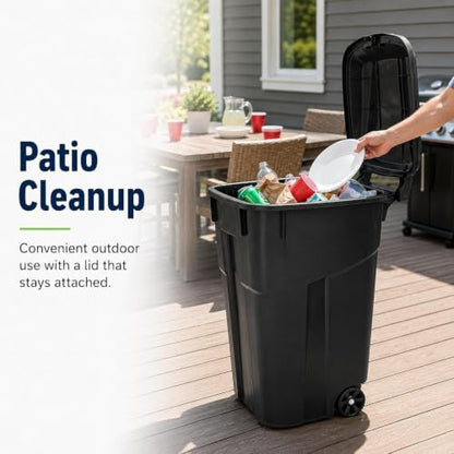 45 Gallon Outdoor Trash Can with Wheels, Heavy Duty Garbage Bin for Patio - size: 45 Gallon