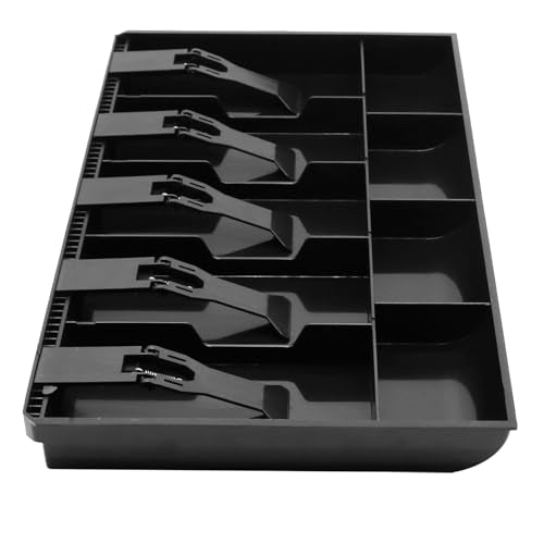 2 Pack Cash Register Drawer Insert Tray Organizer with 5 Bill/4 Coin Compartments for Money Storage, Black
