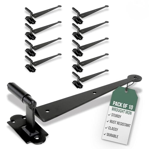 Renovators Supply Manufacturing Pack of 10 Black Cast Iron Pintle Strap Hinges 11-3/4 Inch Offset Lift Off Shutter Gate Door Hardware RSF Rustic Colonial Reversible Hinges with Screws - size: Pack of 10