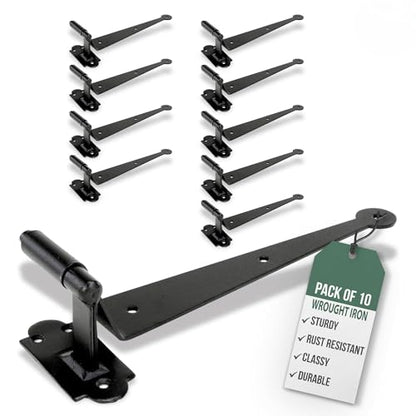 Renovators Supply Manufacturing Pack of 10 Black Cast Iron Pintle Strap Hinges 11-3/4 Inch Offset Lift Off Shutter Gate Door Hardware RSF Rustic Colonial Reversible Hinges with Screws - size: Pack of 10