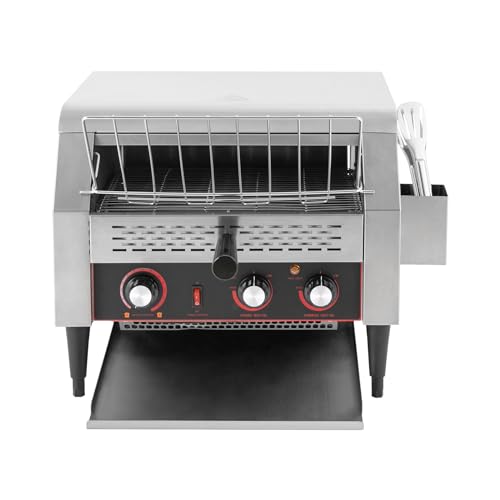 450 Slices/H Commercial Electric Conveyor Toaster w/ 7 Speed Adjustable Countertop Stainless Steel Bread Toaster for Bagel Burgers bun Baked Food Sandwich, 2400W Heavy Duty Restaurant Toaster