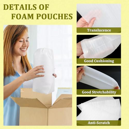 100 Pack Large Foam Pouches, 12x16" Packing Supplies for Dishes - color: TW-12x16inch