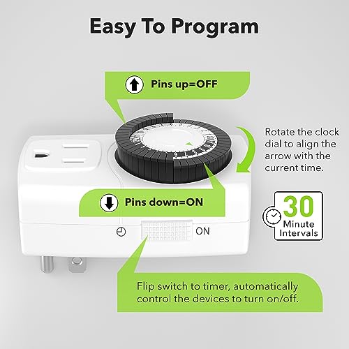 BN-LINK U47 Indoor Mini 24-Hour Mechanical Outlet Timer, 3-Prong, 4-Pack - size: 3-Prong, 4-Pack, 1 Outlet, Mini