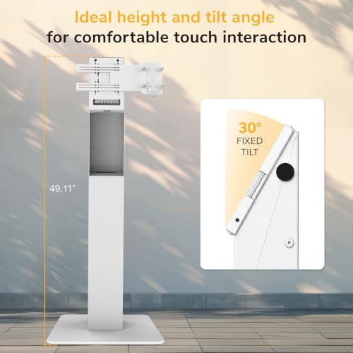Mount-It! POS Kiosk Floor Stand for Monitors, Fits 15–22" Screens up to 22 lbs, VESA 75x75 & 100x100, 30° Tilt, Printer Bay & Payment Terminal Bracket, Self-Service Check-in Kiosk Stand, White