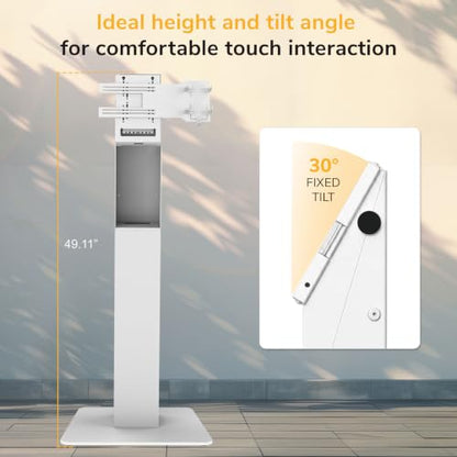 Mount-It! POS Kiosk Floor Stand for Monitors, Fits 15–22" Screens up to 22 lbs, VESA 75x75 & 100x100, 30° Tilt, Printer Bay & Payment Terminal Bracket, Self-Service Check-in Kiosk Stand, White