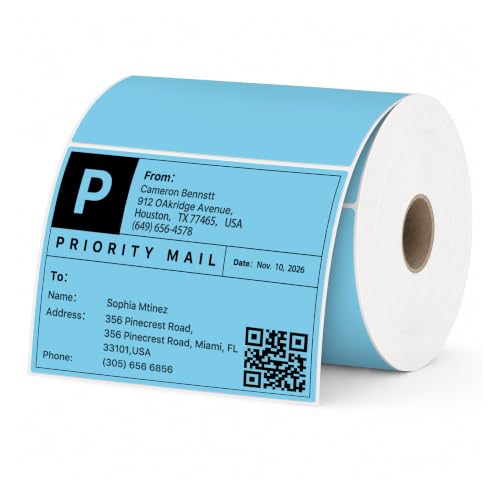 4" x 3" Thermal Labels, Blue, 500 Labels/Roll - color: Blue