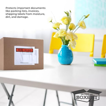 The Boxery 4 ½ x 5 ½” Clear Adhesive Backloading (Panel Face) Invoice Enclosed Envelopes, Label Envelopes/Pouches/Shipping Label Sleeves (1000 Pack) - size: Invoice Panel 4 1/2x5 1/2