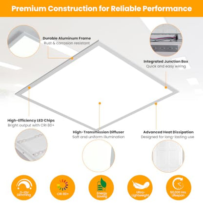 2 Pack 2x2 LED Flat Panel Light, 5CCT Selectable,0-10V Dimmable, 5200LM/40W - color: 2 Pack, size: 2-foot X 2-foot