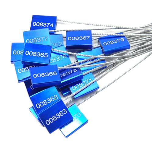 100pcs Numbered Security Steel Cable Seals, Metal Container Seals Aluminum Pull Tight Adjustable Cable, Shipping Label Metal Tags, for Logistics, Truck, Trailer, Cargo Shipping (Blue, 100pcs) - color: Blue, size: 100pcs