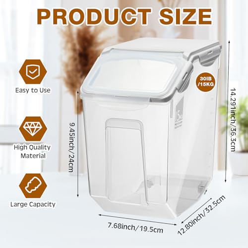 Umigy 4 Pack 30 LB Airtight Dog Food Storage Container with Wheels, White - color: White
