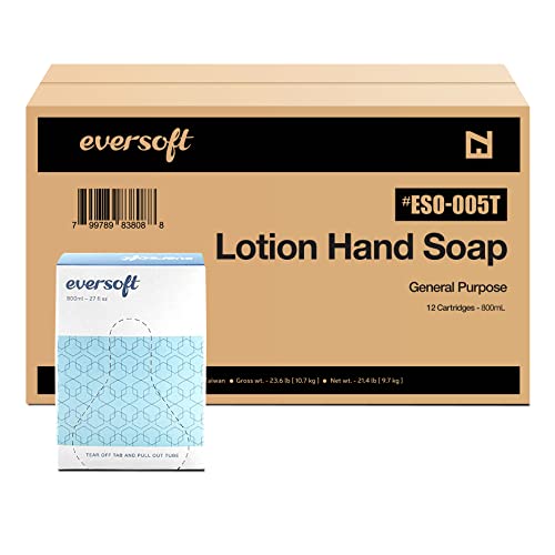 EZBRND Eversoft General Purpose Lotion Hand Soap Refill, Bag-in-Box, 800ml (27 oz) x 12 pk, ESO-005T (9106-12) - style: Refill