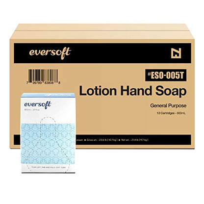 EZBRND Eversoft General Purpose Lotion Hand Soap Refill, Bag-in-Box, 800ml (27 oz) x 12 pk, ESO-005T (9106-12) - style: Refill
