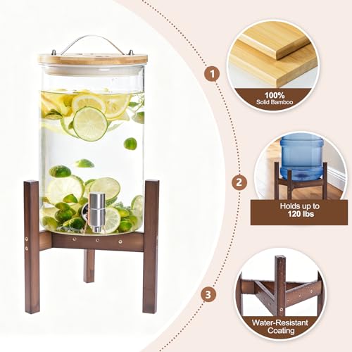 OERGKE Adjustable Bamboo Drink Dispenser Stand, Water Dispenser Holder for 2-5 Gallon (8-12 Inch), Beverage Stand for Countertop & Parties, Walnut