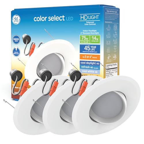 GE Color Select LED Recessed Downlight Fixture with Swivel Head, RS6 Indoor Floodlight, 6-Inch, Multiple Color Temperatures, 75 Watt Replacement (3 Pack) - style: 1150 Lumens + Swivel Head