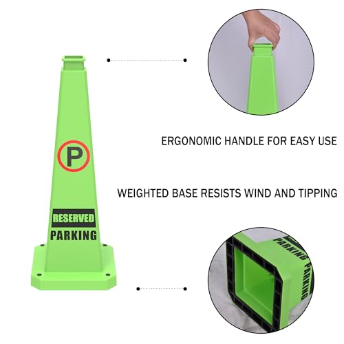 36" Green Reserved Parking Cones 6-Pack with Heavy Base - color: Green, size: 36"