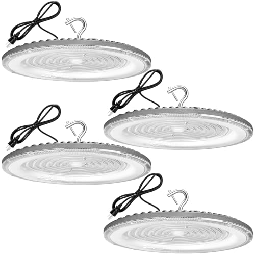 XYCN 4 Pack 500W UFO Led High Bay Light,120VAC,6000K Daylight Commercial Bay Lighting,IP66 Waterproof,71050LM,2150W MH/HPS with Plug Area Lighting for Warehouse/Shop/Workshop/Barn/Gym/Factory - size: 500W 4pack UFO high bay light