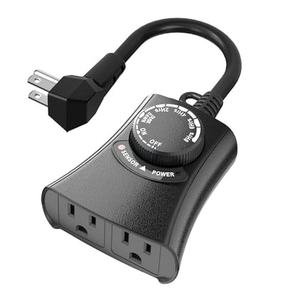 HBN Outdoor Light Timer, Dusk to Dawn Light Sensor Outlet,2 Grounded Outlet - size: 2 Outlets