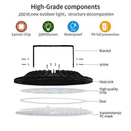 200W LED High Bay Light lamp Factory Warehouse Industrial Lighting 10000 Lumen 6000-6500K IP65 Warehouse LED Lights- Commercial Bay Lighting for Garage Factory Workshop Gym (200W 3) - size: 200W 3pcs