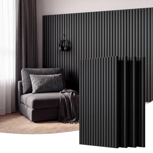 Amsleekey 4-Pack 47.2″x23.6″ Acoustic Wood Slat Wall Panels, 8 Hooks, Black - color: Black, size: 47.2 x 23.6 in - 4 pcs