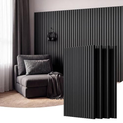 Amsleekey 4-Pack 47.2″x23.6″ Acoustic Wood Slat Wall Panels, 8 Hooks, Black - color: Black, size: 47.2 x 23.6 in - 4 pcs