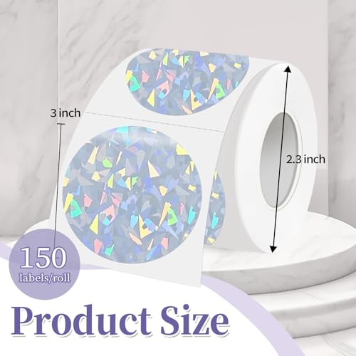 3 Inch Holographic Thermal Labels,Round Thermal Printer Labels,Waterproof Thermal Printer Stickers for DIY Logo Design,Name Tag,QR Code,Thanks Card 150 Labels/Roll (Glass Fragments) - color: Glass Fragments, size: 3 inch