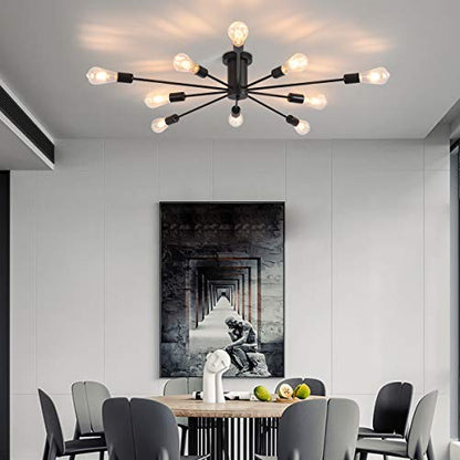 Garwarm Black Sputnik Ceiling Light Fixture, 10-Light Sputnik Chandelier - color: 10-Light,Black