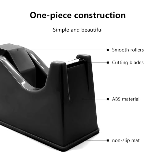 Tape Dispenser, Heat Press Tape Dispenser, Desk Heat Tape Dispenser 6.3 x 2.5 x 3.4 Inch, Holder Fits 1" and 3" Core,Nonskid Base Weighted Desktop Tape Dispenser (Black) - color: Black