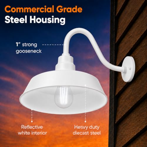 14in. White Outdoor Gooseneck Barn Light Fixture, 5000K Cool White - color: White (2-Pack), size: 14-1/2 in Gooseneck Arm