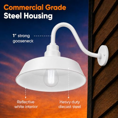14in. White Outdoor Gooseneck Barn Light Fixture, 5000K Cool White - color: White (2-Pack), size: 14-1/2 in Gooseneck Arm