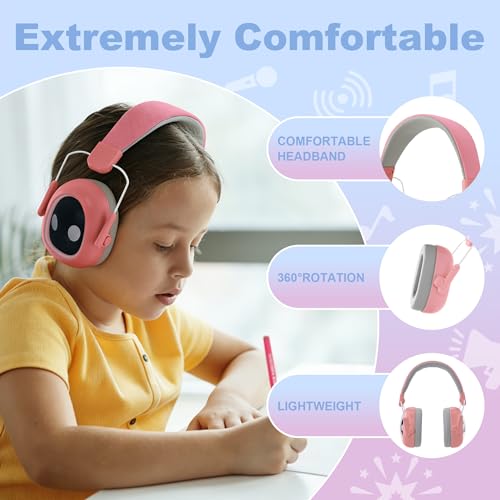 Kids Hearing Protection Earmuffs,Lightweight Adjustable for Kids 3-16 years,Noise Cancelling Headphones,25dB Sound Reduction Ideal for Concert,Firework,Airplane,Sound Proof(Pink) - color: Pink