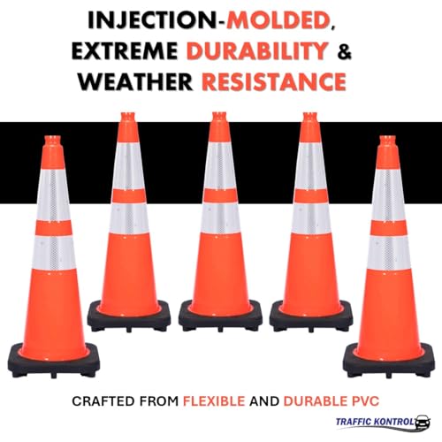 64 Pack 36" Inch Orange Traffic Safety Cones with Dual Reflective Collars - High Visibility Industrial Pylons Traffic Cones for Road, Parking Lots, Driving, Construction - size: 64 Cones
