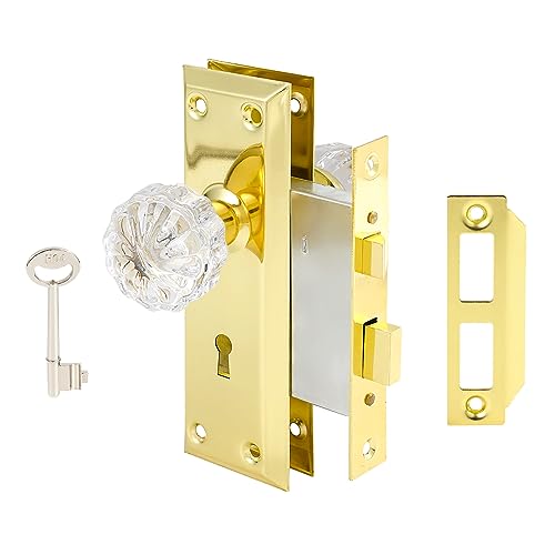 Mortise Lock Set for Interior Door, Crystal Glass Door Knobs with Lock and Skeleton Key, Old Door Knob Replacement, Vintage Antique Door Handle,Polished Brass Finish - color: Polished Brass, size: Mortise(1 Pack)