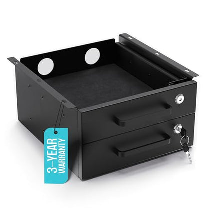 Under Desk Drawer Slide-Out – Lockable Metal Storage Drawers with Cable Management for Office & Home (Double, Non-Bracketed) - size: Double