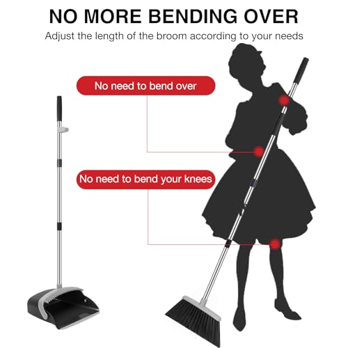 NACENA Broom and Dustpan Set with 52-in Long Adjustable Handle, Black Grey - color: Black-grey, size: 1 Pack