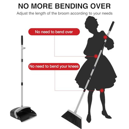 NACENA Broom and Dustpan Set with 52-in Long Adjustable Handle, Black Grey - color: Black-grey, size: 1 Pack