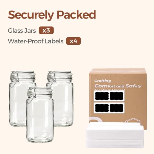 ComSaf Glass Pantry Jars with Airtight Lids 34 oz 3 Pack Coffee Canisters - size: 34 fl oz x 3