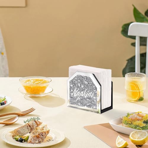 Wocred Mirror Napkin Holder,Crystal Crushed Diamond Vertical Holder,Cute Tissue Holder Holds Napkins Upright for Bathroom，Dining Table，Kitchen Table.(5.9”X5.9”X3”) - size: 6x3x5.9 inch