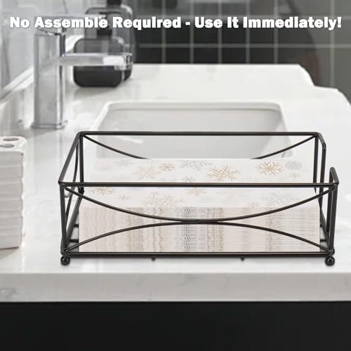 Livabber Guest Napkin Holder, Metal Bathroom Paper Hand Towel Storage Modern Napkin Tray Caddy for Countertop, Table Kitchen, Dinning Room (Black, Metal Base) - color: Black