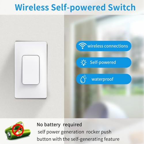 Self Powered Wireless Light Switch Kit Remote Light Switches Wireless No Wiring No Battery Kinetic Light Switch Wireless Radio Wall Switches for Home Lighting - style: US 1Gang 2V2 A