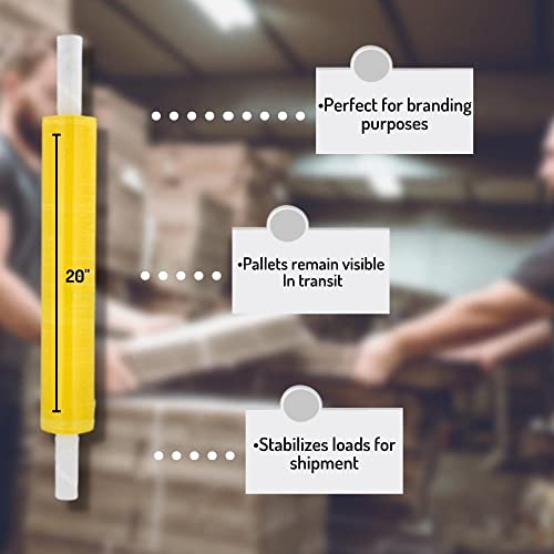 PSBM 1 Roll Yellow Stretch Film/Wrap with Handles 20 Inch x 1000 Feet 80 Gauge, Heavy Duty Industrial Strength Shrink Plastic Wrap for Moving, Packing, Shipping, Pallet Wrapping & Storage - size: 1 Roll, style: Yellow