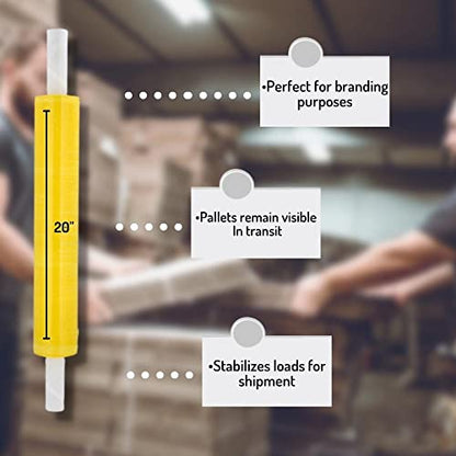 PSBM 1 Roll Yellow Stretch Film/Wrap with Handles 20 Inch x 1000 Feet 80 Gauge, Heavy Duty Industrial Strength Shrink Plastic Wrap for Moving, Packing, Shipping, Pallet Wrapping & Storage - size: 1 Roll, style: Yellow