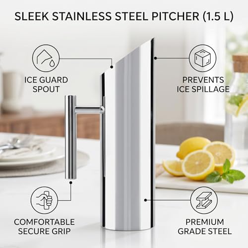 Stainless Steel with Ice Guard Cold Drinking Pitcher Home Hotel Water Pot (1.5L)