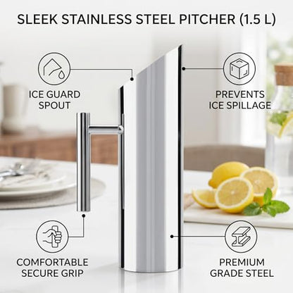 Stainless Steel with Ice Guard Cold Drinking Pitcher Home Hotel Water Pot (1.5L)