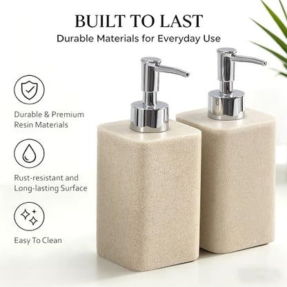 YMXYJM 2 pcs Hand Soap Dispenser Set - 11oz Refillable Resin Liquid Soap Dispensers with Rustproof Pump, Lotion Dispenser Includes Silicone Funnel for Bathroom Countertop or Kitchen, Beige - color: Beige