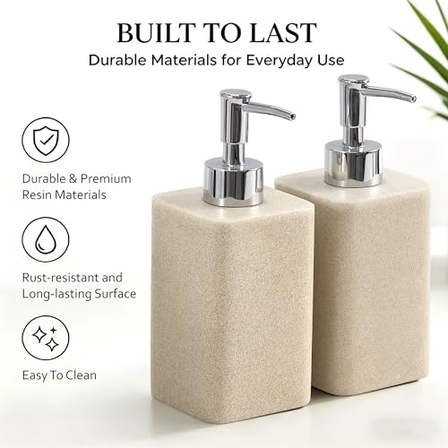 YMXYJM 2 pcs Hand Soap Dispenser Set - 11oz Refillable Resin Liquid Soap Dispensers with Rustproof Pump, Lotion Dispenser Includes Silicone Funnel for Bathroom Countertop or Kitchen, Beige - color: Beige