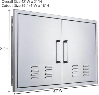 Outdoor Kitchen Doors, 42x21 Inch 304 Stainless Steel BBQ Access Door with Vent, Double Steel Doors for Outdoor Grill Island - size: 42W x 21H