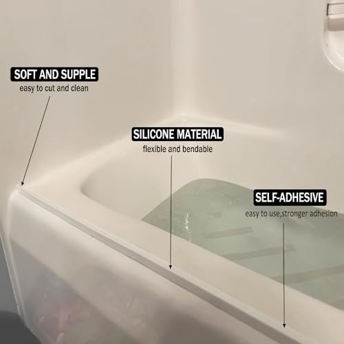 Shower Threshold Water Dam Barrier, Self Adhesive Silicone Waterproof Barrier Bathroom and Kitchen Shower Water Guard for Dry And Wet Separation Caulk Seal Strip Edge Trim (78Inch, White) - color: White, size: 79Inch