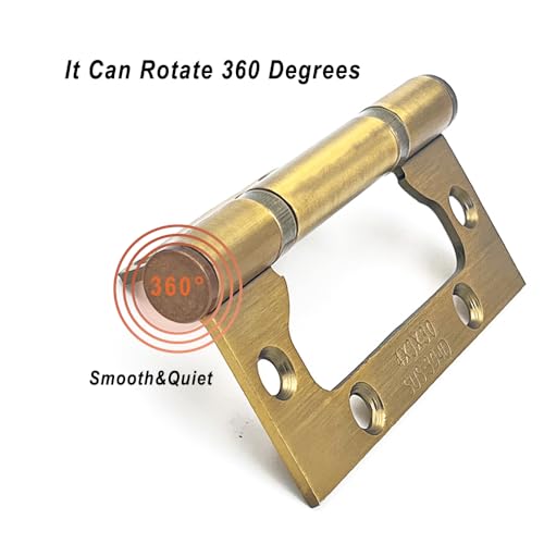 VOLUKA 6 Pack Non-Mortise Door Hinges - Easy to Install, 4" × 3" Stainless Steel Door Hinges - Smooth Movement and Heavy Duty, Brass - color: Brass